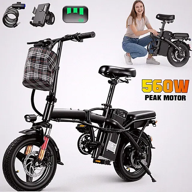 Adults Electric Bike 560W 48V 10Ah Battery Commuter Folding Electric Bike 24 MPH
