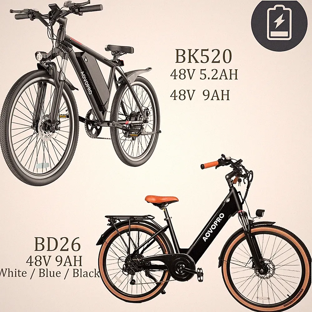 AOVOPROElectric Mountain Bike Peak 750W 48V 26" City Bike 45Miles EBikes Adults
